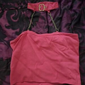 Pink Strapless Top with Attached Collar